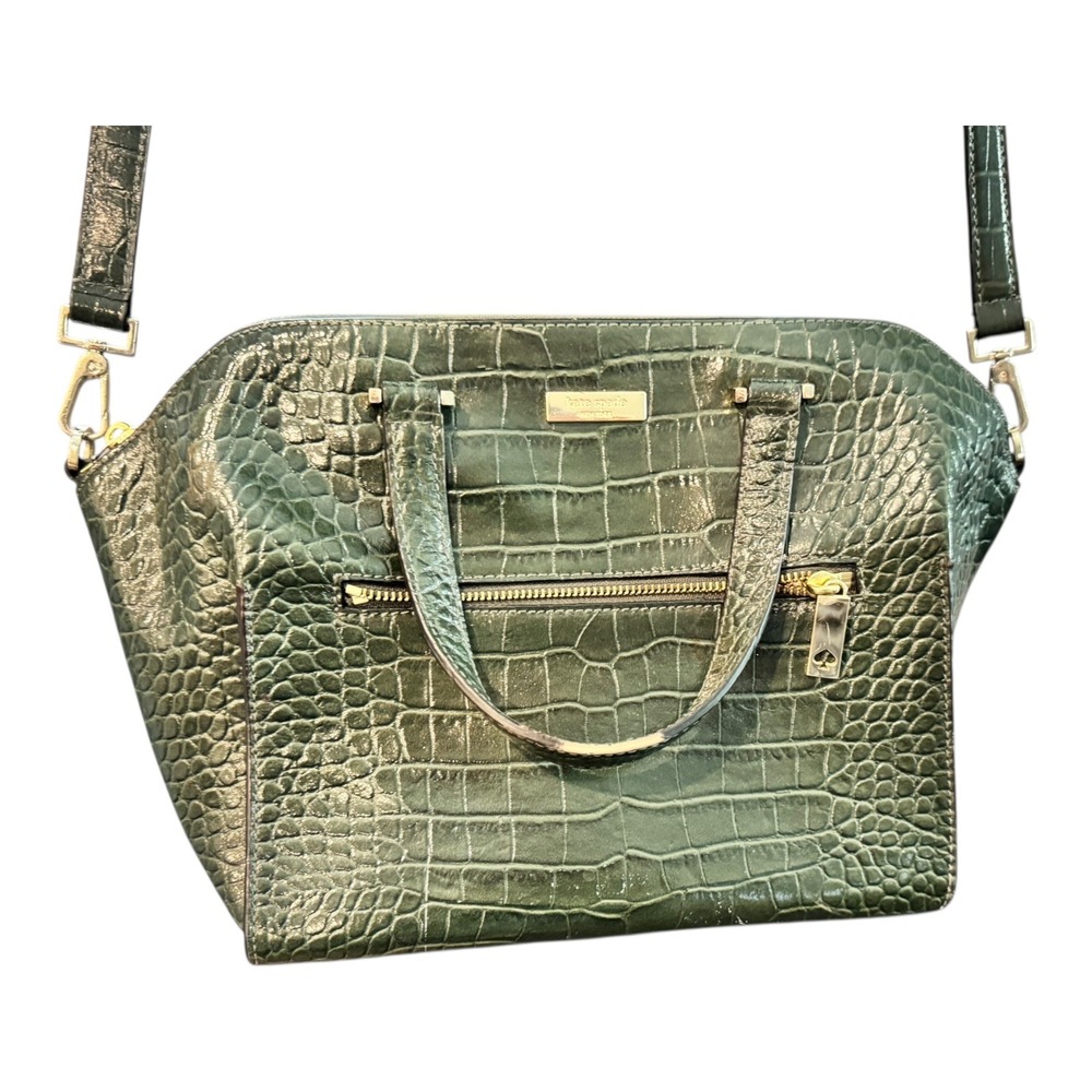 Kate Spade Savannah Satchel Handbag Croco Embossed Leather Womens Bag‎ Loden